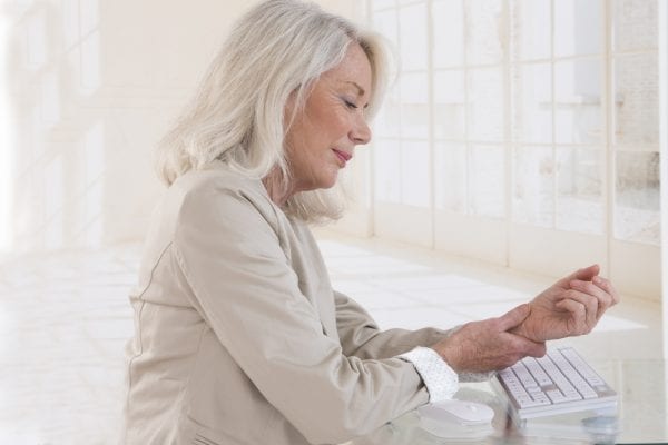 An elderly woman with sudden wrist pain